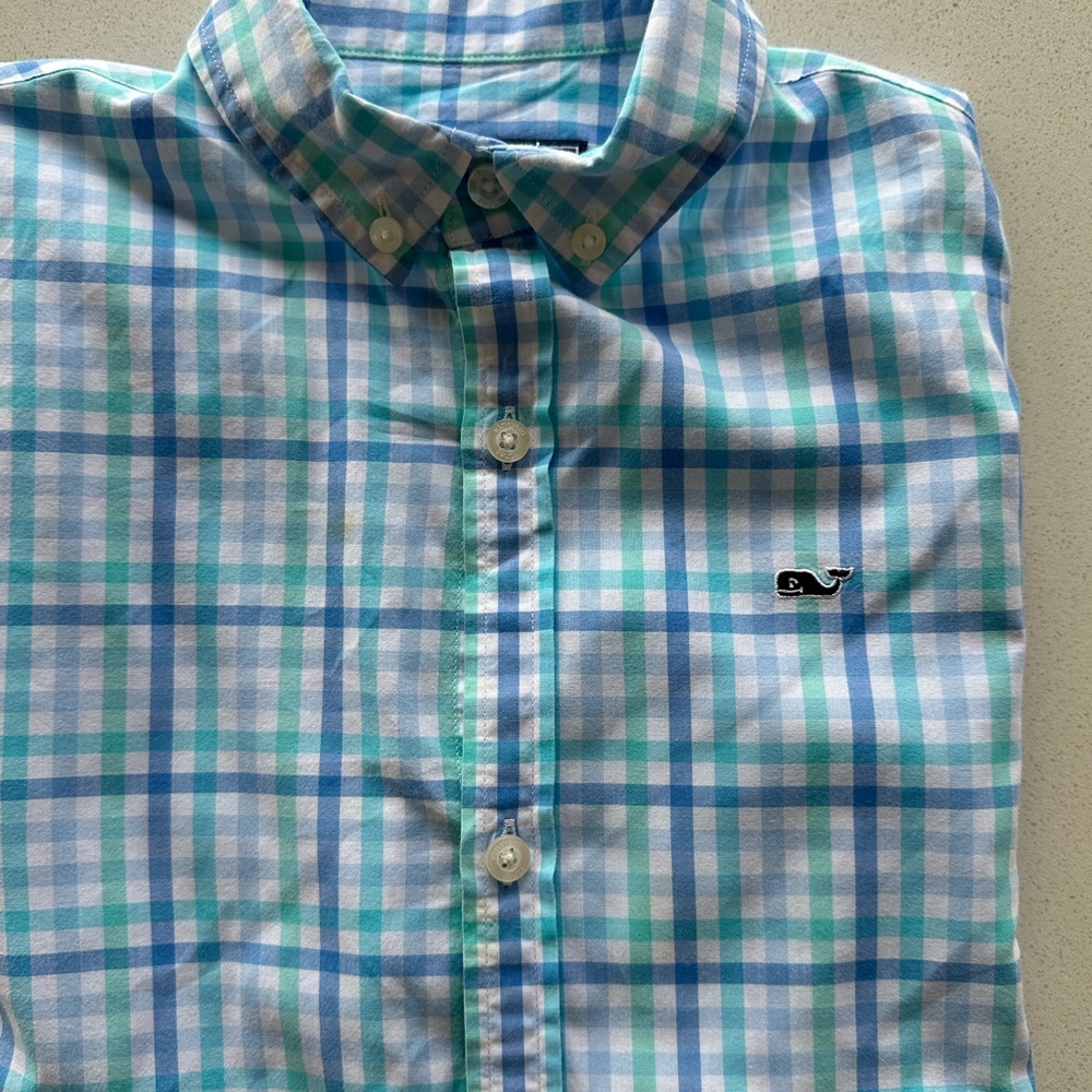 Vineyard Vines Blue and Green Plaid Button Down Shirt